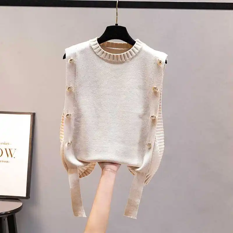 Knitted Vest Loose Top 2024 Spring and Autumn New Women\'s Shirt Korean Version Wool Age Reducing Casual Vest