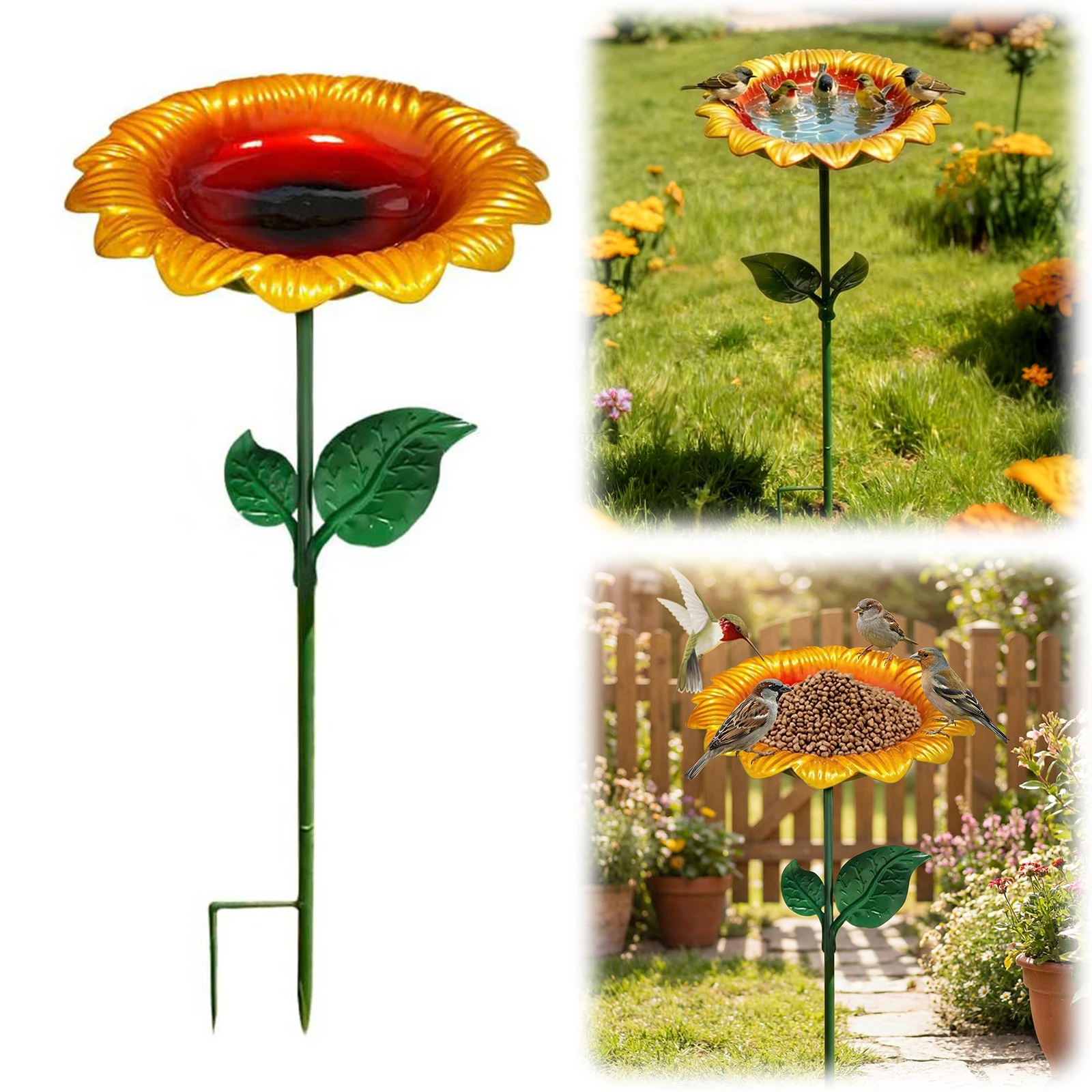 Flower Vintage Freestanding Birdbaths & Birdfeeder Decorative Flower Garden Stake Outdoor Bird Bath Bowl Patio Lawn Garden Decor