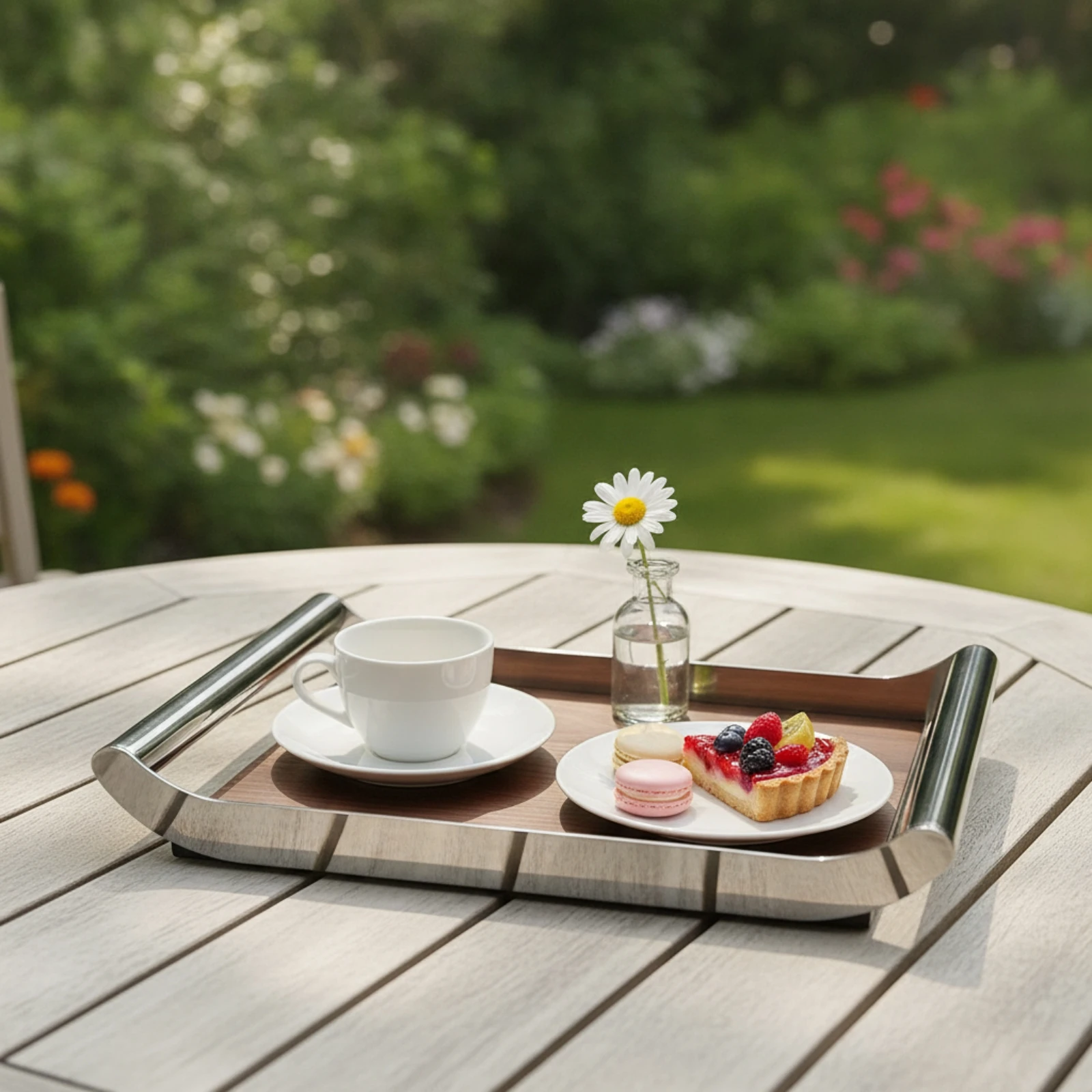 Wood Tray with Metal Handles Easy to Clean Serving Tray with Handles Rectangular Serving Platter Flat Long-Lasting for Hosts