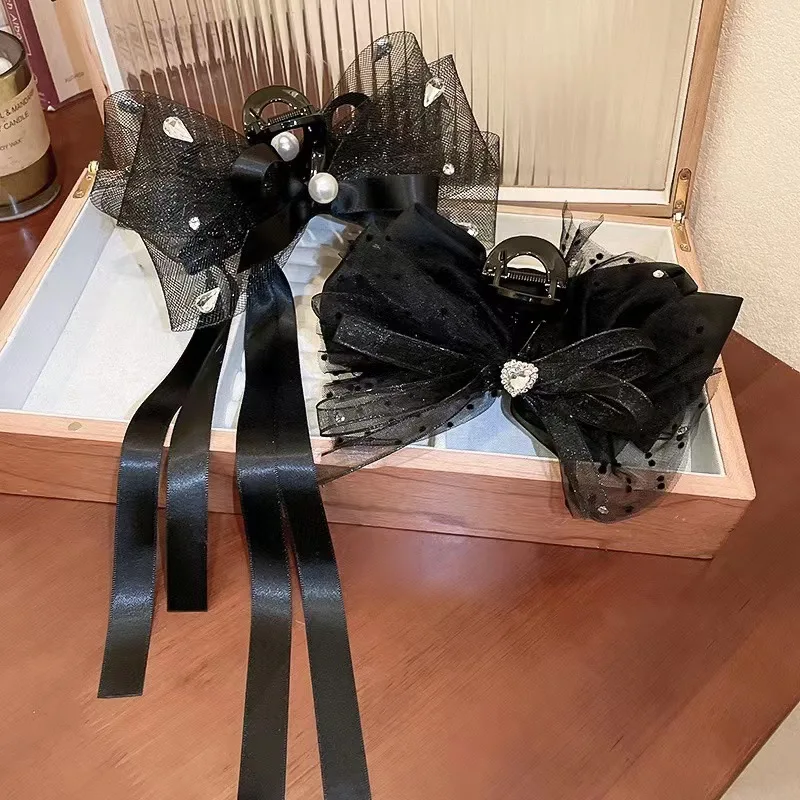 1pc Elegant Runaway Princess Black Bow Hair Clip Volume Boosting Top Claw for Women Back of Head Bun Holder Daily Outing Hairpin
