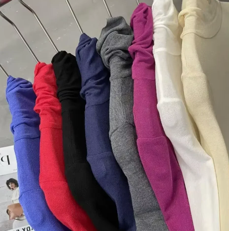 Thin Soft American Long Sleeve T-shirt High Stacked Neck Tight Perspective Bottom Shirt Women's Slim Fit Tops Sexy Streetwear