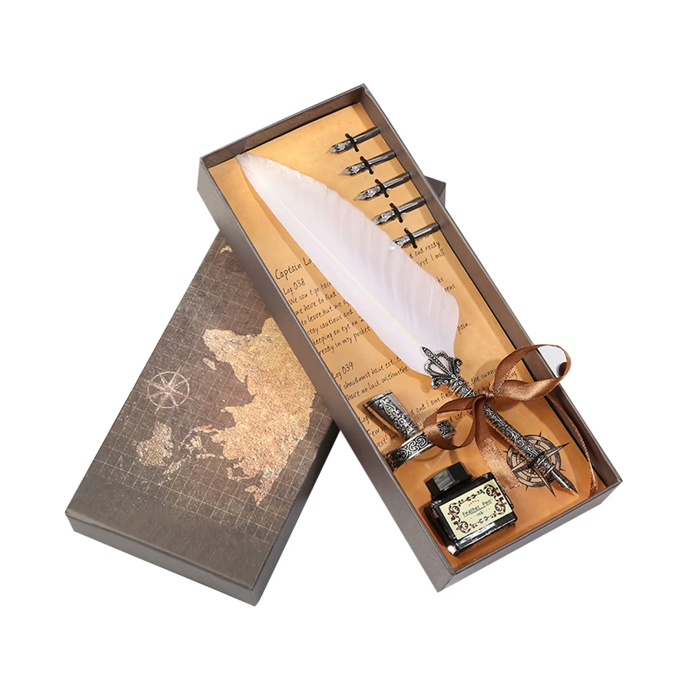 

1 комплект, ретро, винтажная ручка для каллиграфии с перьями, перьевые ручки, набор чернил для письма, канцелярские принадлежности, креативная винтажная ручка без чернил