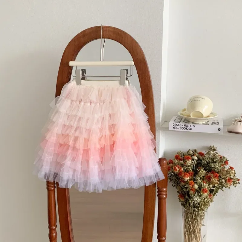 Groothandel Mesh Regenboog Gelaagde Jurk Prinses Baljurk Lieve Rok Kleine Meisjes Tutu Rokken Ballet Dans Kids Party Dagelijkse Rok