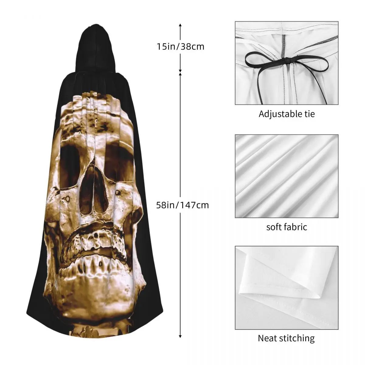 رئيس الإنسان هالوين الهيكل العظمي الجمجمة طويلة مقنعين عباءة الساحرة القرون الوسطى زي تأثيري كيب HalloweenParty الكبار للجنسين