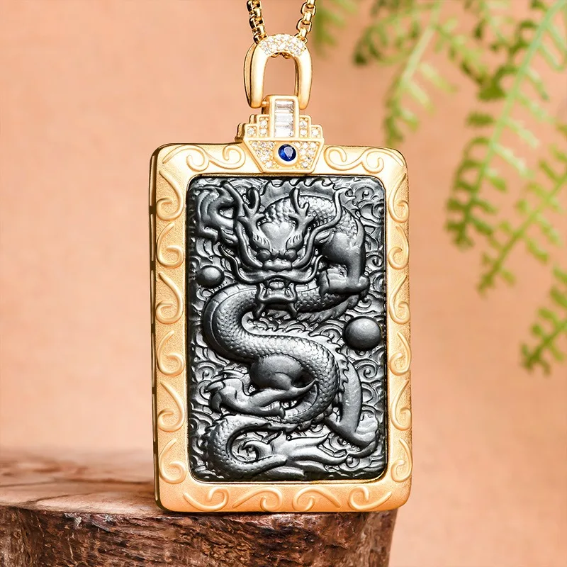 

Genuine Natural Hetian Cyan Jade Dragon Pendant 925 Silver Necklace Fashion Charm Jewelry Accessories Amulet Gift for Men Luxury