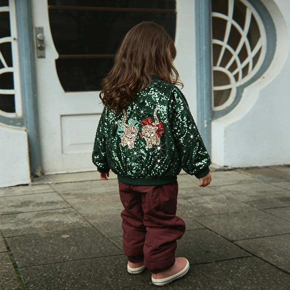 New 2026 KS Sequin Kitten Bow Sequin Coat and Dress Vest Princess Dress Girls Spring and Autumn Big Bow Birthday Princess Dress
