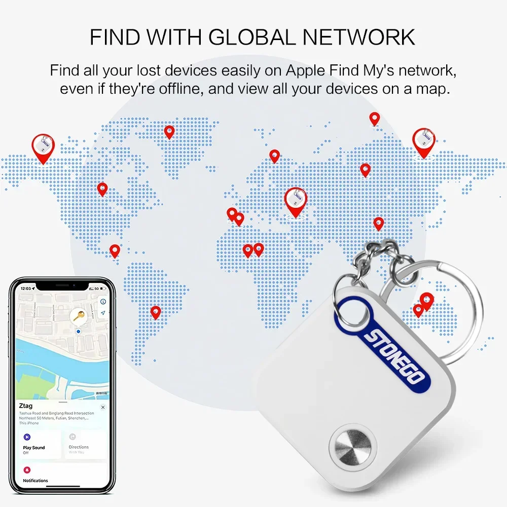 جهاز تعقب GPS بتقنية البلوتوث مضاد للضياع متوافق مع Apple Find My App Locator للمفاتيح والحيوانات الأليفة