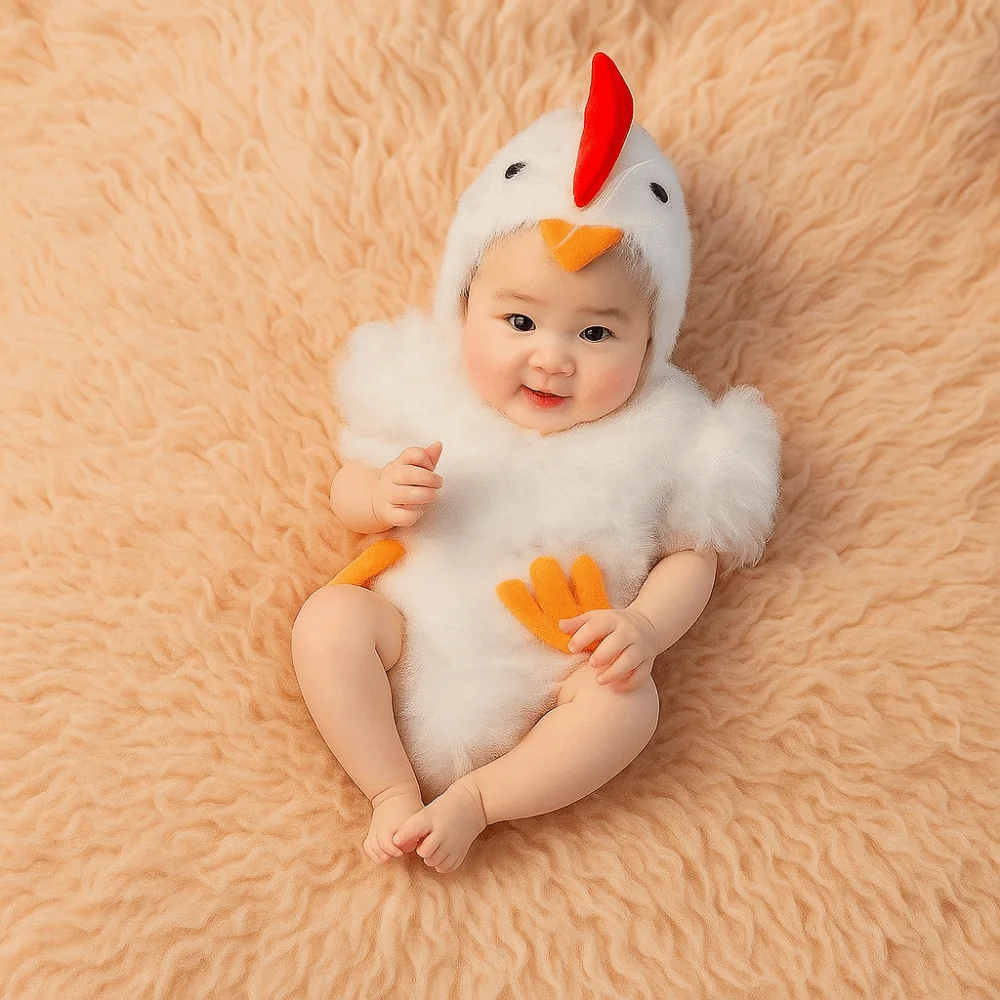 

Creative Chicken Baby Photography Suit Bodysuit Hat Set Cute Design Infant Studioshoot Outfits Unisex Animals Furry Romper