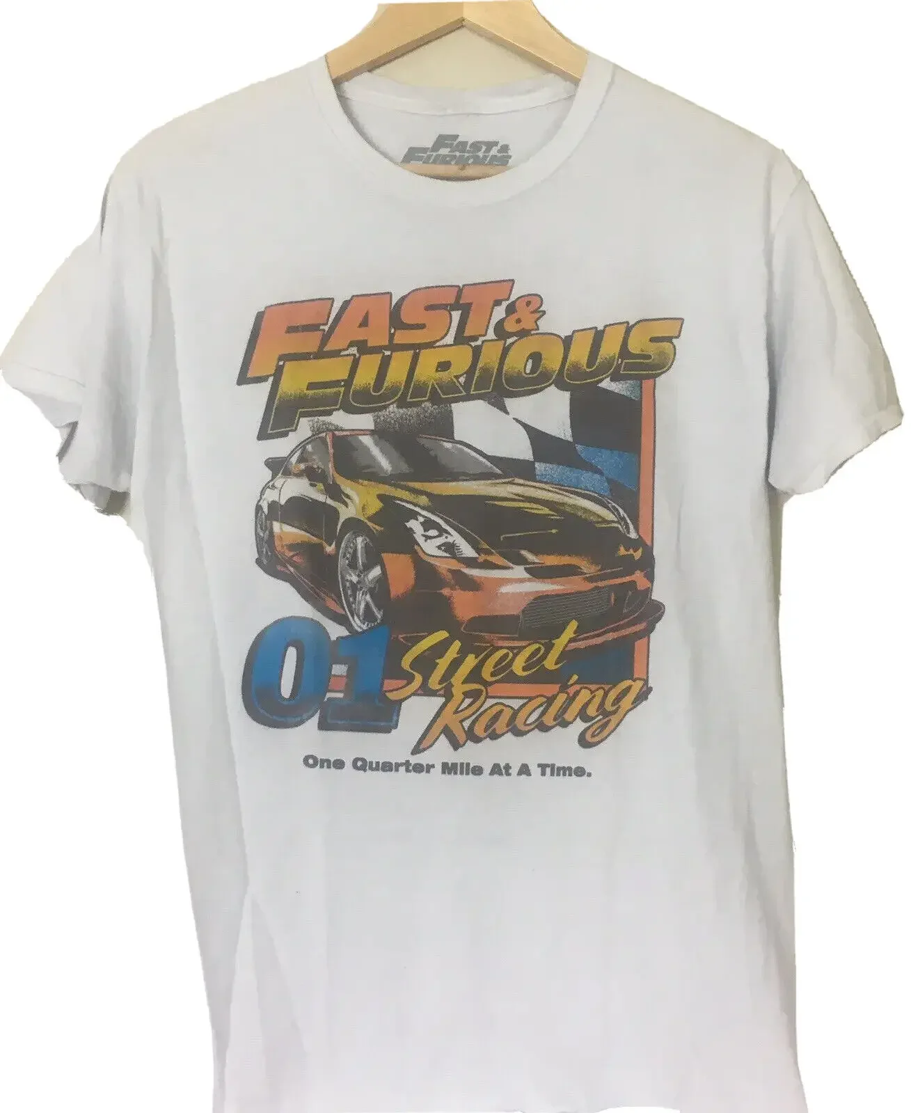 Fast & Furious Shirt White Short Sleeve Crew Neck Racing Movie Tee Unisex M