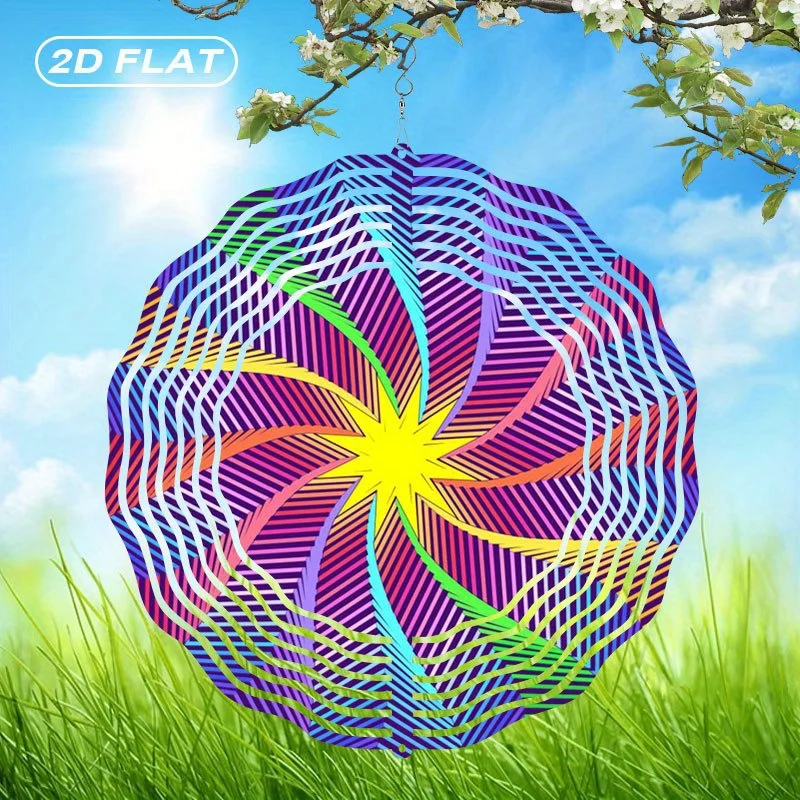 2D Flat, 1pc Bohemian Metal Rainbow Swirl Wind Spinner Chime -  Vibrant Colorful Garden Decor, Artistic Metalwork