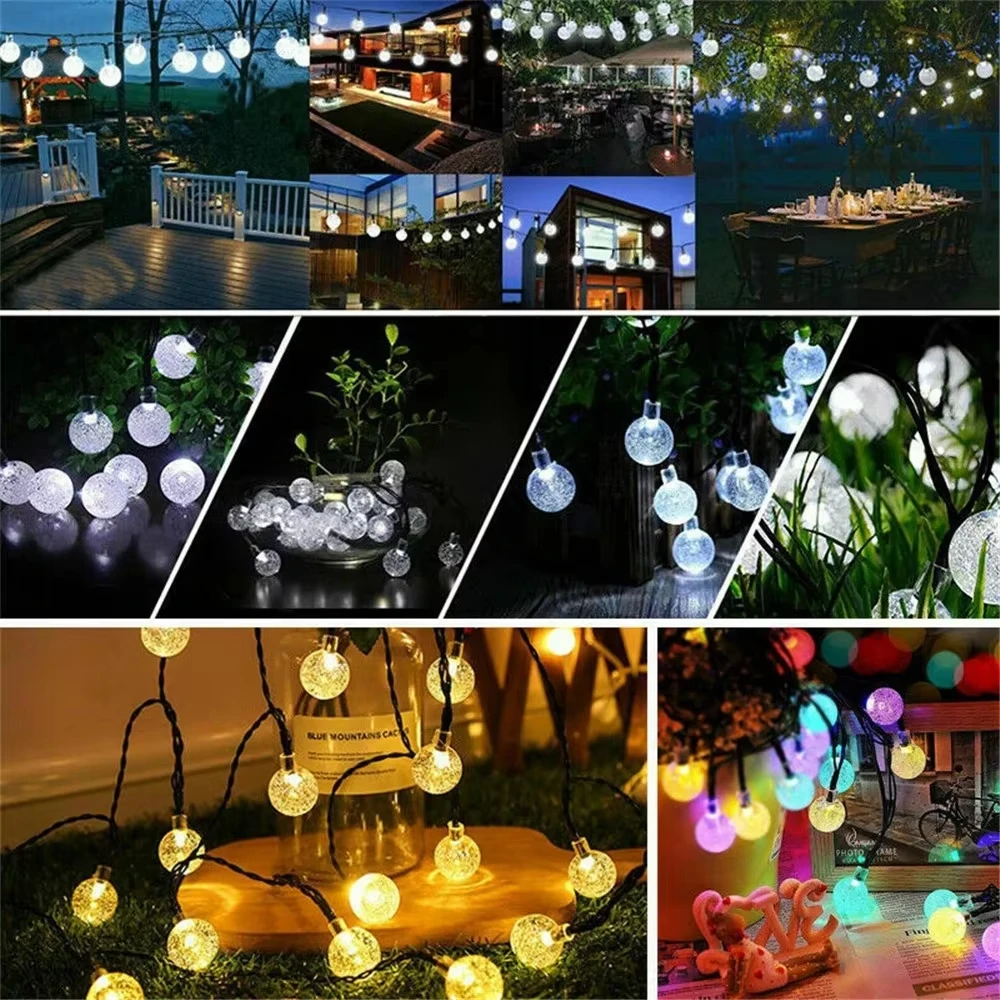 Solar Powered Crystal Ball Fairy String Lights Outdoor Garden Party Lights 20/30/50/100/200 LEDs - Energy Efficient Lamps
