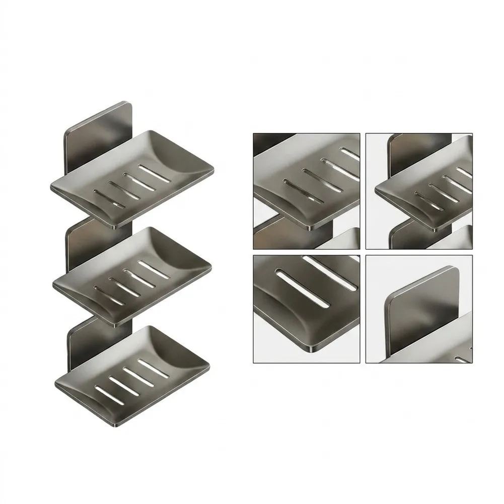 Wall Mounted Soap Dish Set for Bathroom Essentials Including Soap Sponge and Loofah with Sleek Gunmetal Gray Finish