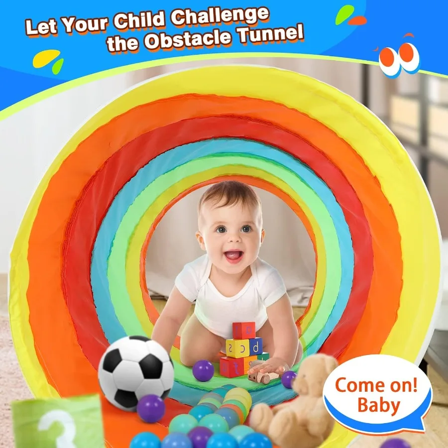 Kids Play Tunnel Tent for Toddlers, Colorful Pop Up Crawl Tunnel Toy for Baby or Pet with Breathable Mesh, Collapsible Gift for
