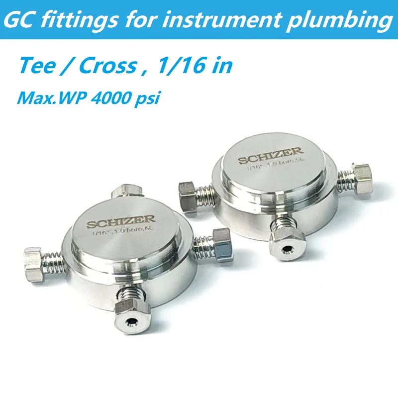 

1/16 inch Tube BLOCK TEE CROSS GC HPLC Fittings for Instrument Plumbing Stainless Steel Connector for Agilent Shimadzu