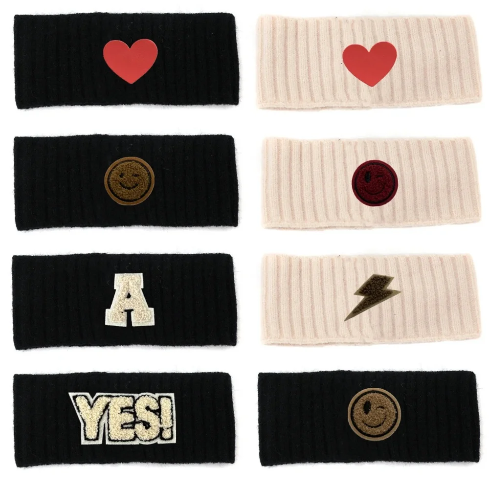 01X Fashion smiling face Headband  For Girls Hair Accessories knitted Headbands Headbands For Women letter patch Ear Headband