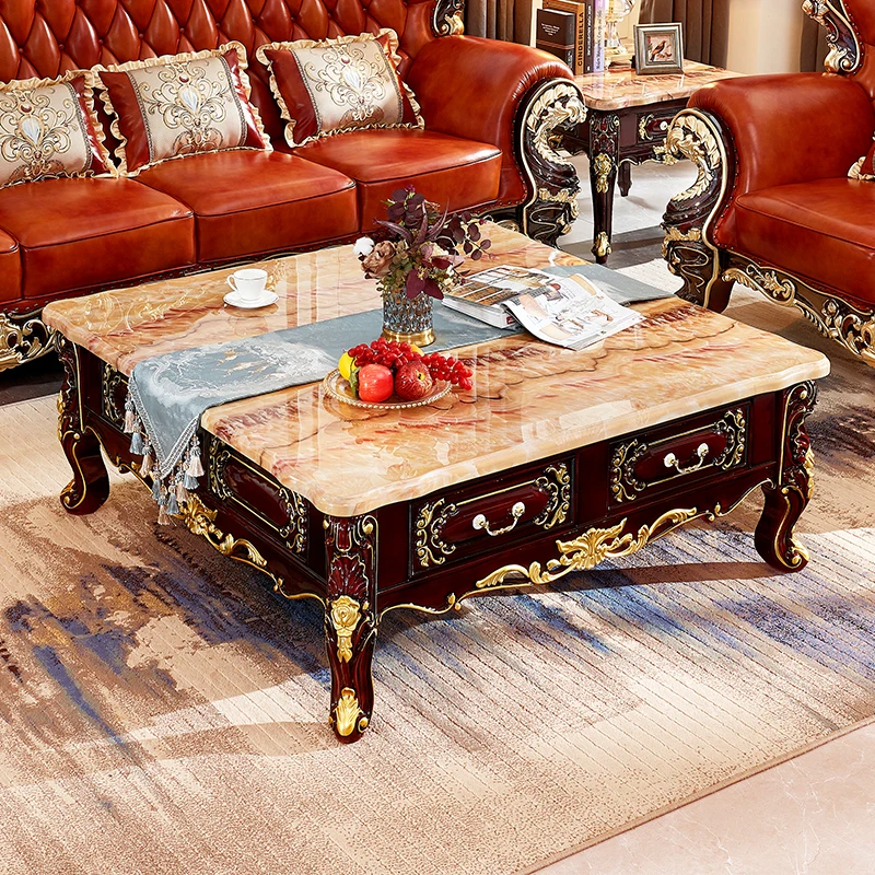 European marble coffee table all solid wood red sandalwood square tea table villa furniture