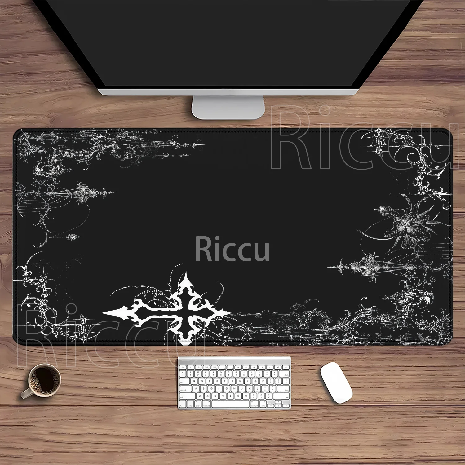 Mauspad mit HD-Druck, Gaming, schwarz-weiß, Muster, Kunst, rutschfeste Unterseite, Esports, Tastatur-Mauspad, Anime, Kawaii, Overlock, XXL-Schreibtischunterlage
