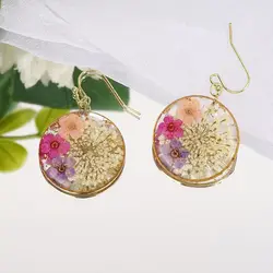 Unique Gypsophila Natural Flower Earring Elegant Floral Round Earring Handmaking Epoxy Resin Pressed Flower Earrings Wholesale
