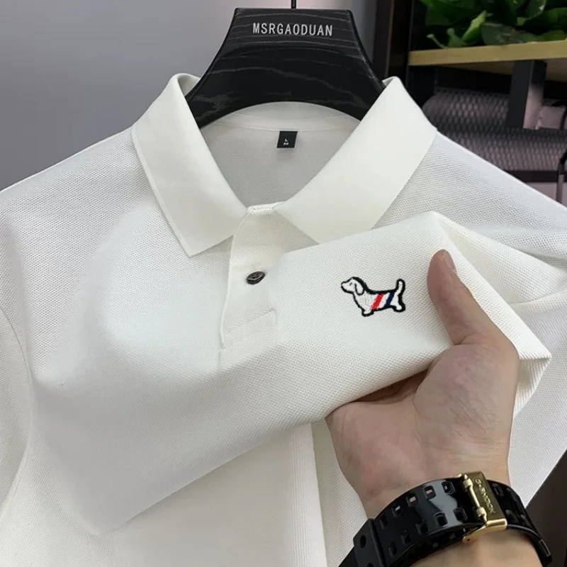 

Trend puppy embroidery 100% cotton long sleeve polo shirt luxury high-end brand men's lightweight comfort spring autumn T-shirt