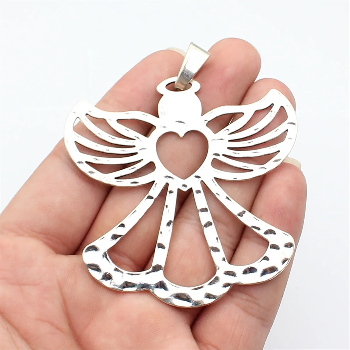 WYSIWYG 1pcs 82x71mm 2 Colors Antique Silver Color Antique Gold Color Hollow Out Heart Angel Charms For DIY Jewelry Making