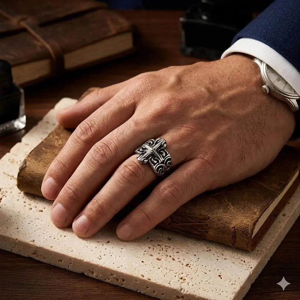 Vintage Fleur De Lis Stainless Steel Ring Punk Gothic Hollow Flower Finger Band Biker Statement Jewelry For Men Women