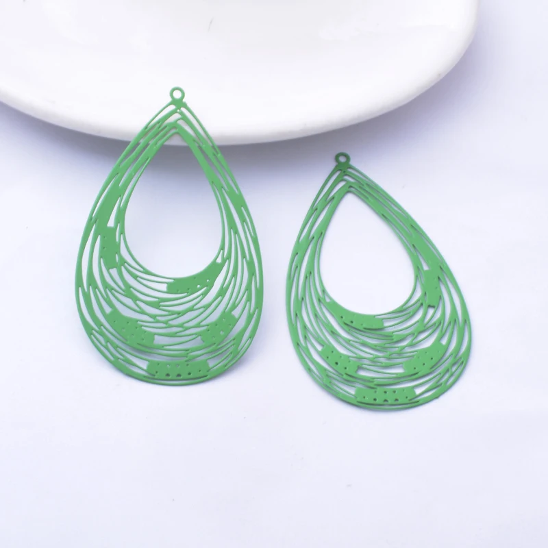 30 Stück AB3501 Messing Bemalte Große Filigrane Wassertropfen-Anhänger DIY Schmuck Ohrring-Zubehör – Detail 4