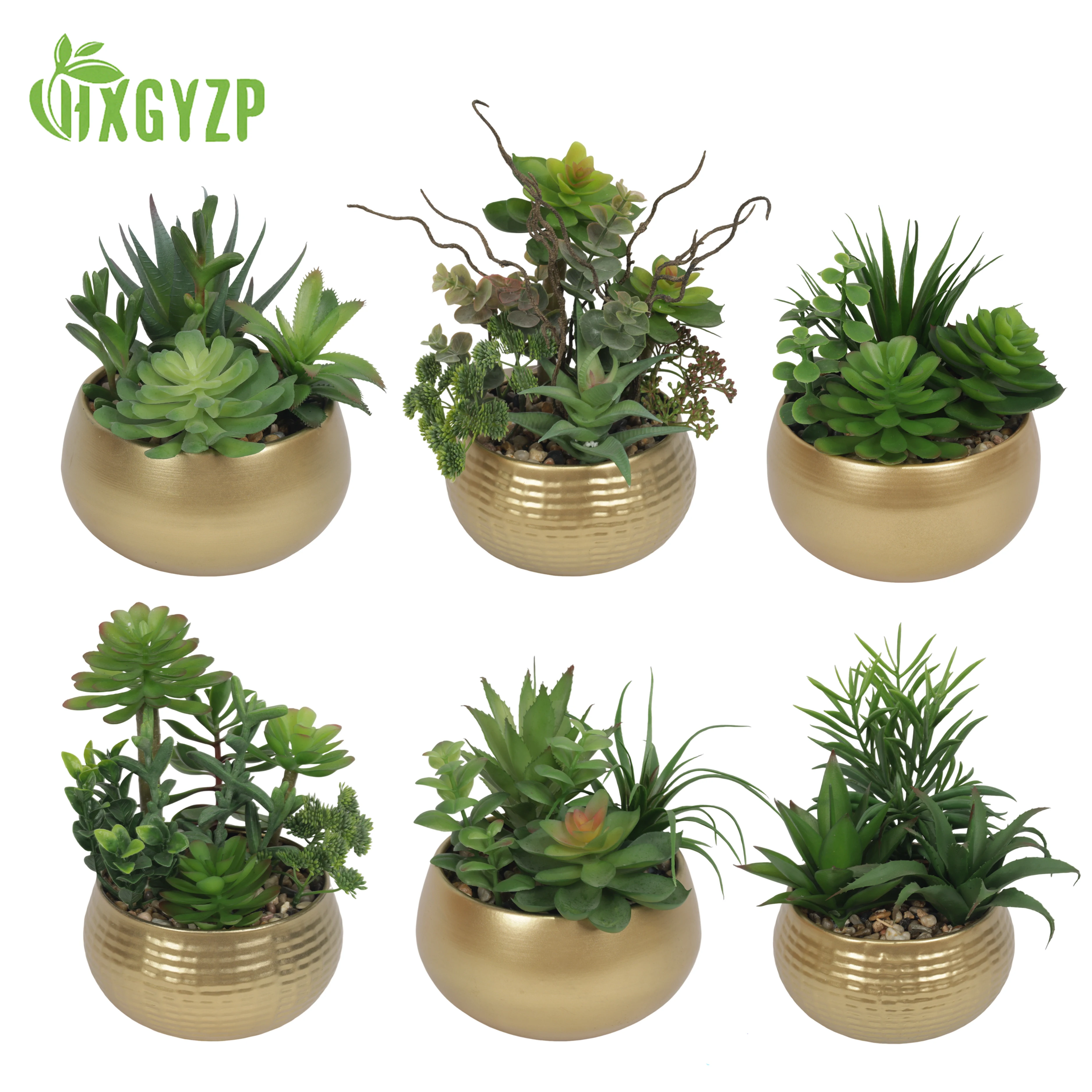 

HXGYZP Succulents Plants Artificial Potted Plant in Gold Metal Pot Faux Succulent Arrangement For Home Decor Office Shelf Desk