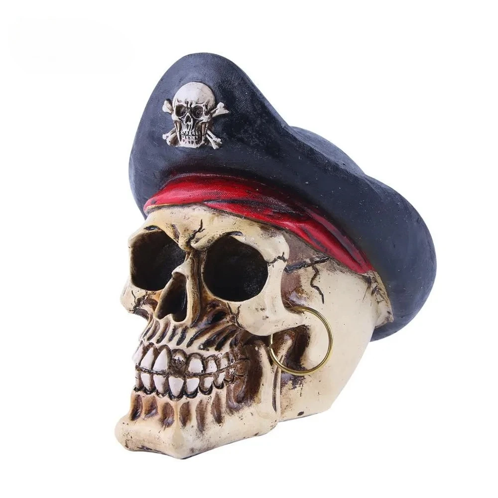

Pirate Captain Skull Head Halloween Horror Party Decor Skull Statue Movie Props Art Painting Skull Ornament Home Decor