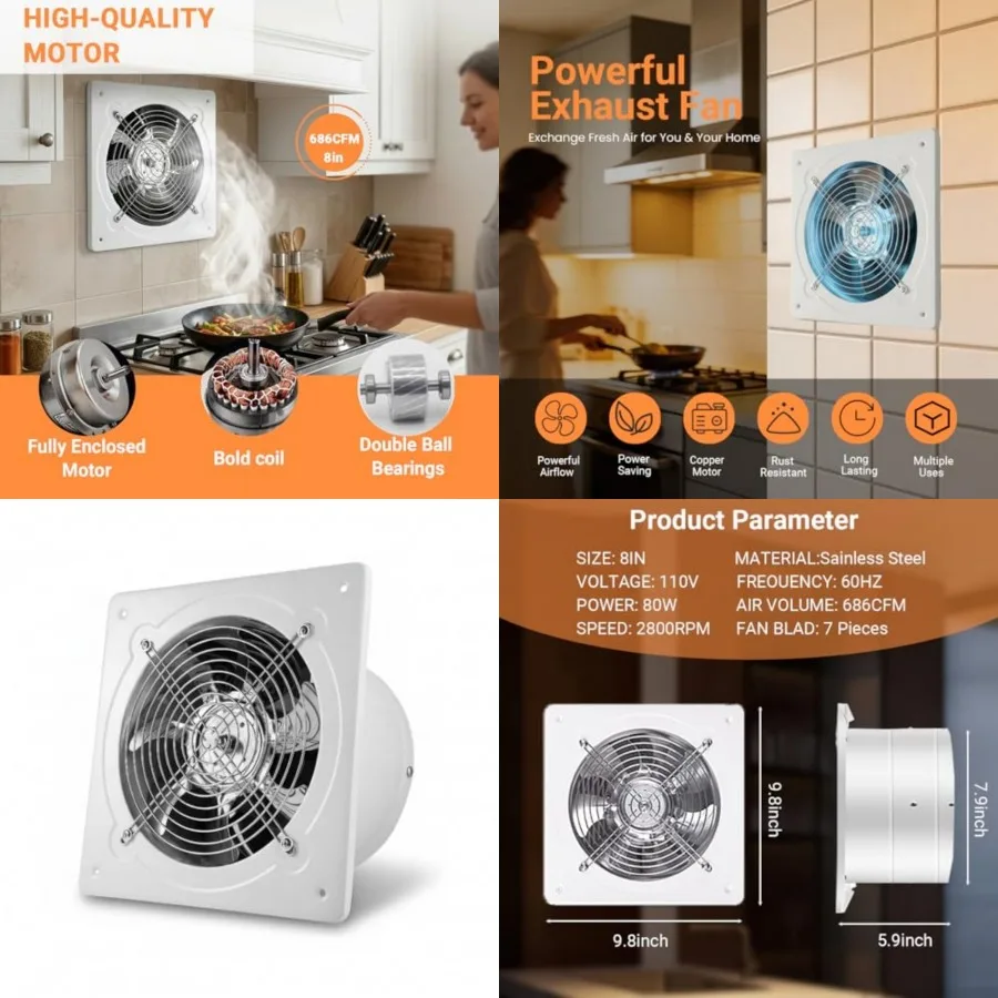 

Exhaust Fan, 686CFM Wall Mounted Vent Fans, Ventilation Blower for Ceiling Bathroom Attic Window Basement Ventilation Fan, 110V
