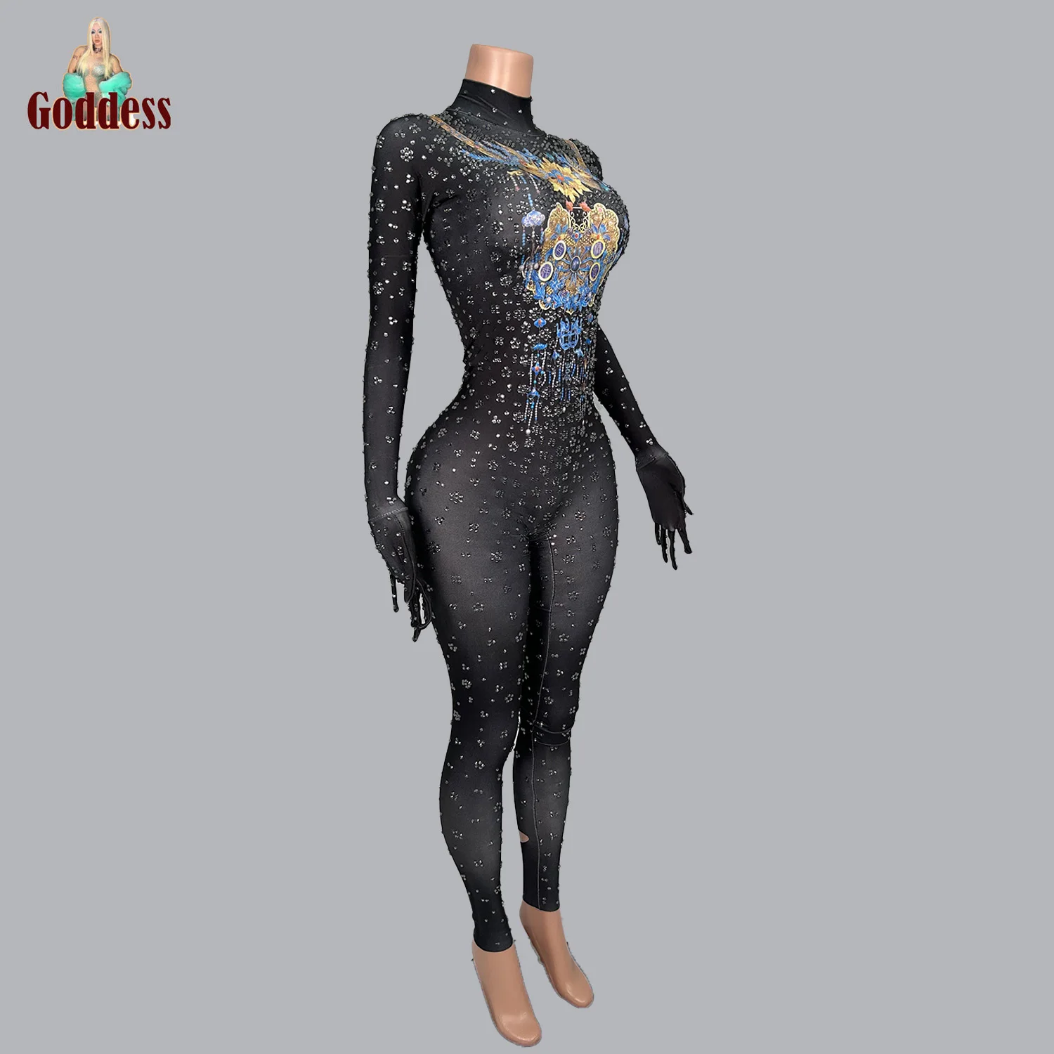 Luxe Mode Chinese Stijl Jumpsuit Glanzende Diamanten Dames Jumpsuit Tapijt Jurk Avond Prom Jumpsuit Diner Sexy Jumpsuit