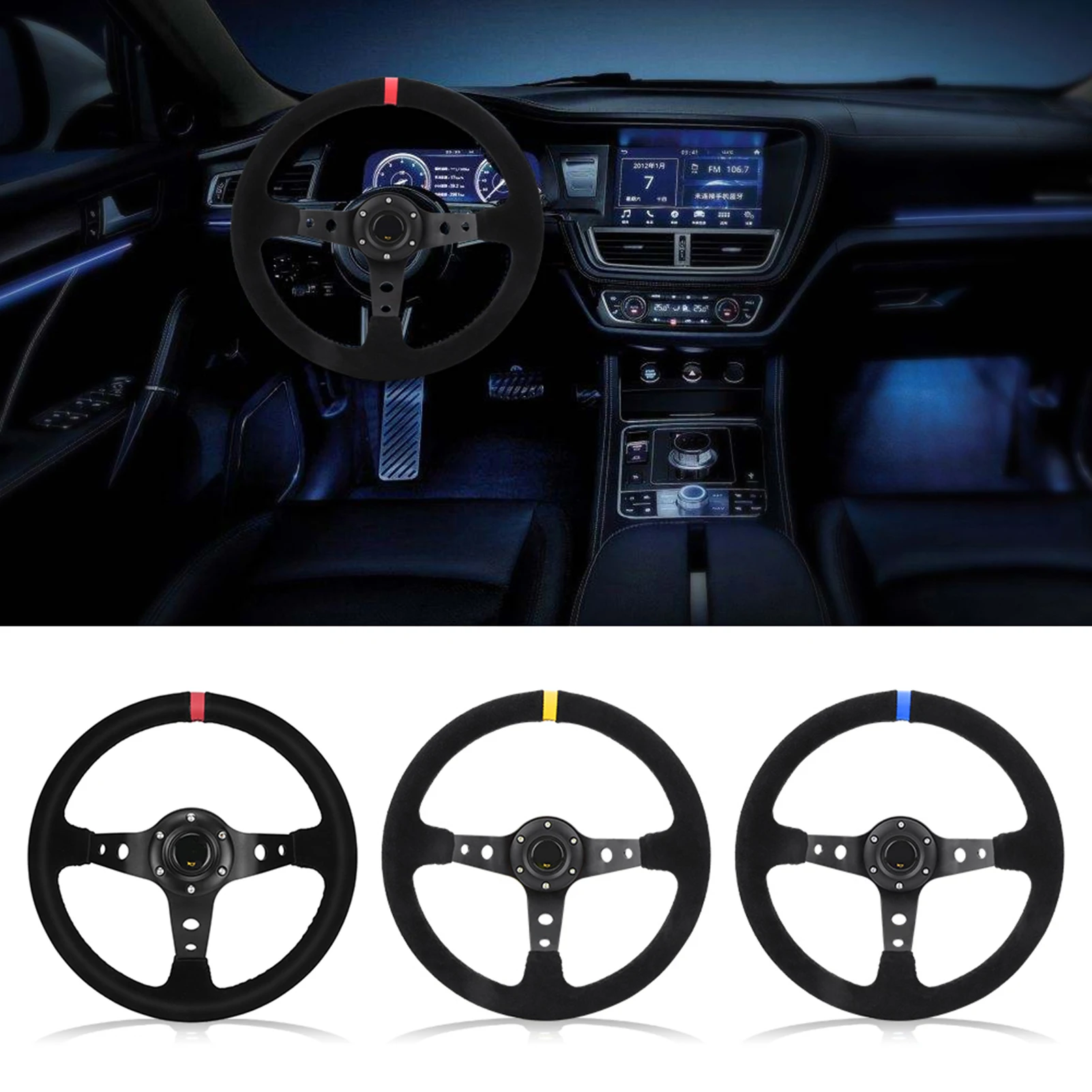 Racing Steering Wheel with Horn Universal Steering Wheel Universal 35cm/14inch 6- Auto Car Racing Steering Wheel with Horn