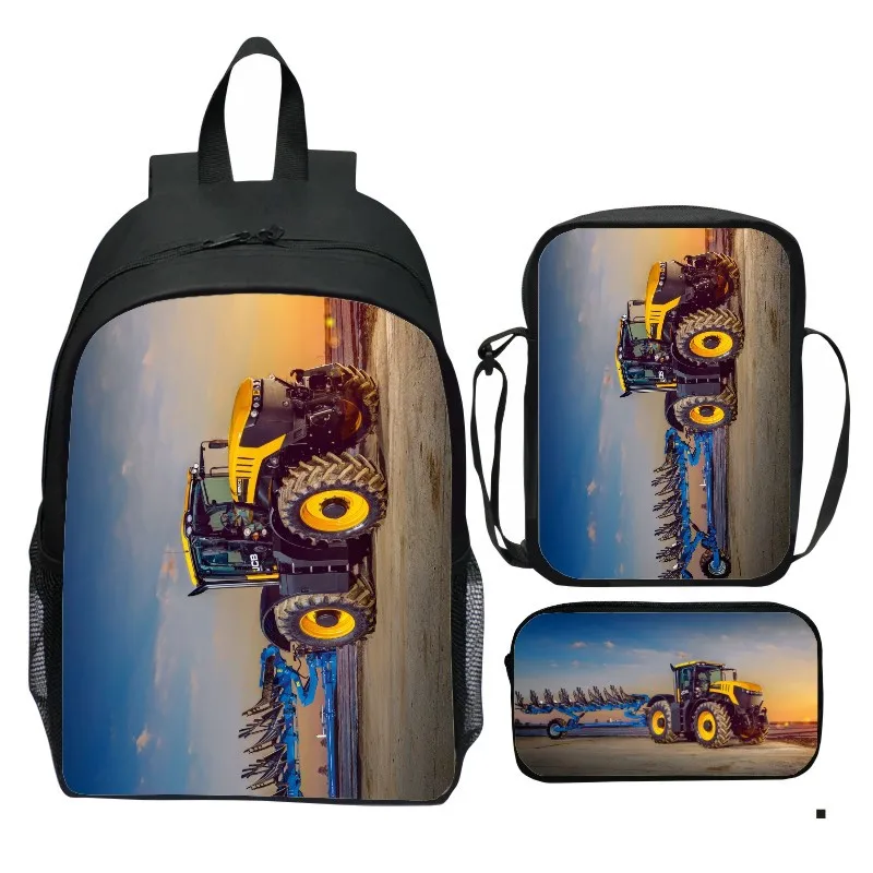 Printed tractor backpack three piece set cartoon elementary school backpack small shoulder bag pencil case