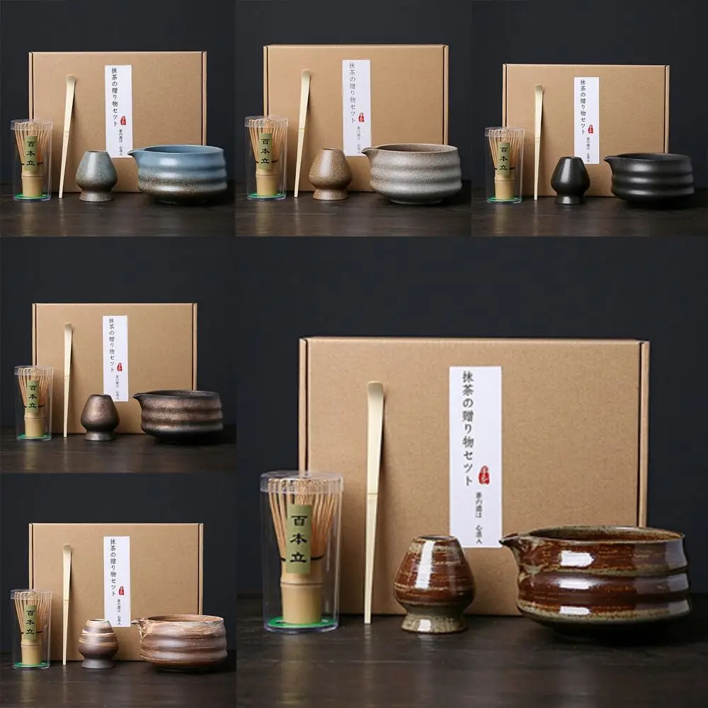 

4PCS New Bamboo Ceramic Japanese Matcha Tea Set Reusable Safe Matcha Whisk Set Food Grade Match Bowl Stirring