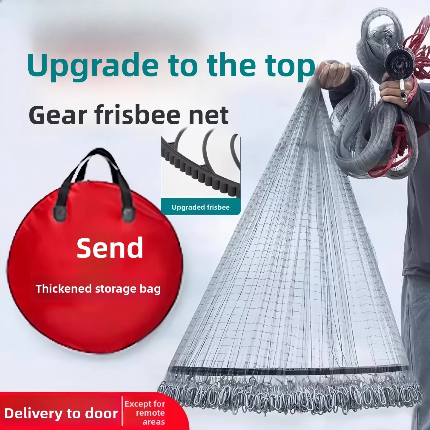 Large Flying Disc Rotary Hand Throw Fishing Net, Gear‑Style Steel Wire Reinforced Cast Net with Heavy Chain for Outdoor Fishing
