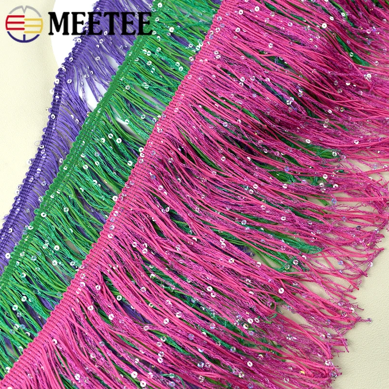 

1-5M 20cm Sequin Tassel Fringe for Sewing Latin Dress Boots Decoration Lace Trim Fabric Bags Belt Fringes Ribbon DIY Accessories