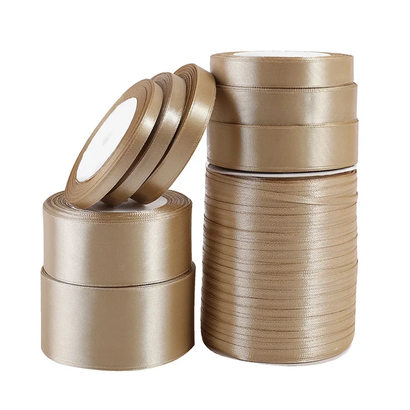 25 ヤード/ロールシルクカーキサテンリボンギフトラッピング装飾ギフトボックスリボン DIY 手作り衣類アクセサリー用品リボン