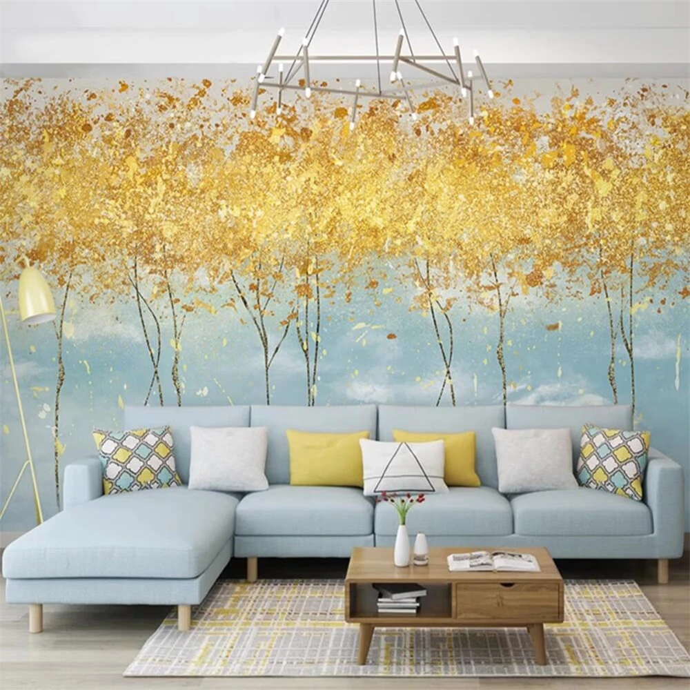 Custom Nordic modern TV background wallpaper light Luxury forest self-adhesive wallpaper for living room mural