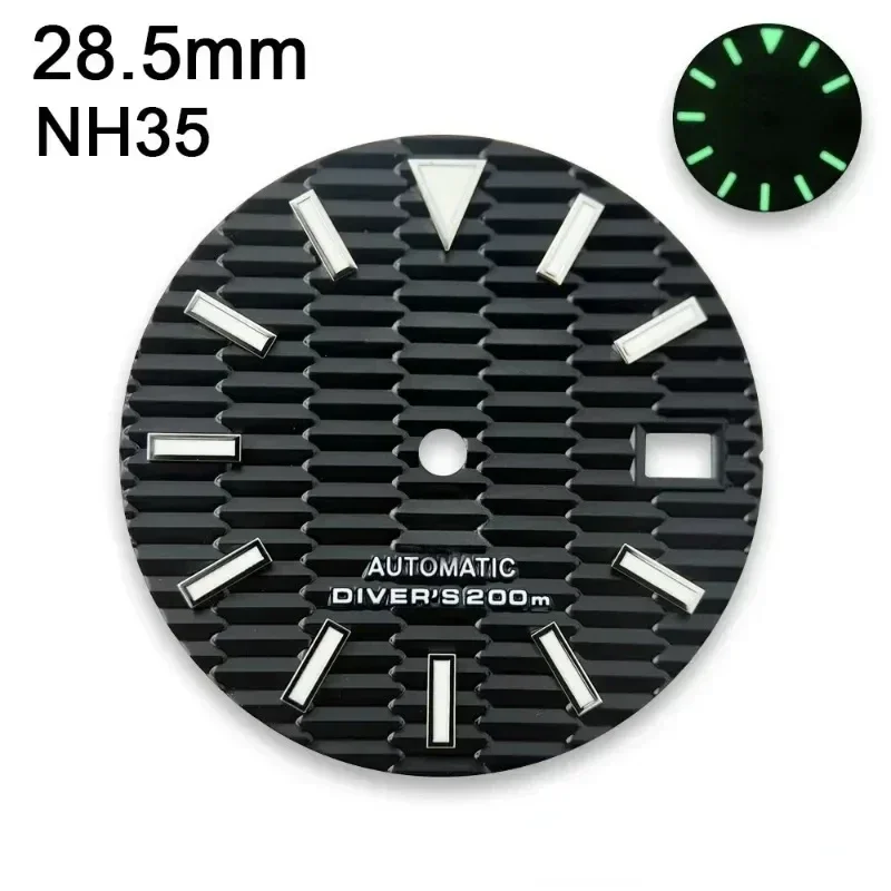 28.5Mm S SKX007/009 Dial Jam Tangan Modifikasi Cocok untuk Gerakan NH35 NH36 Aksesori Jam Tangan Logo Kustom Bercahaya Hijau