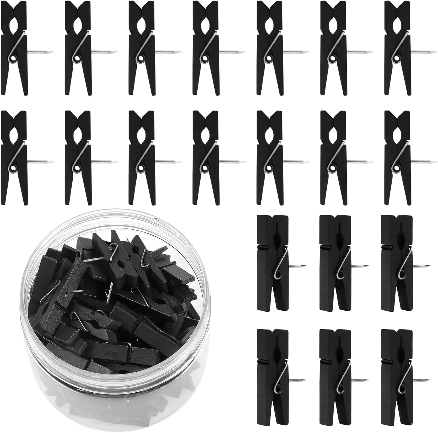 

50 Pcs Wooden Push Pins with Clips for Cork Board, Decorative Thumbtacks for Photos Notes Artworks Office Home