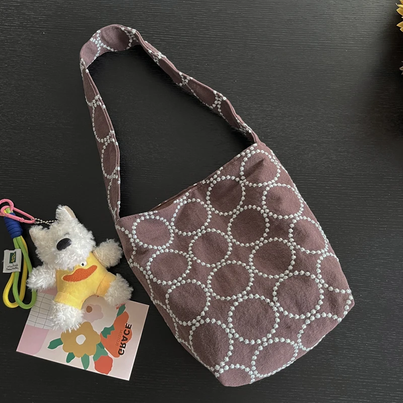 

Japane Style Bucket Bags For Women Luxury Designer Handbag And Purses 2026 New In Polyester Embroidered Circle Underarm Shoulder