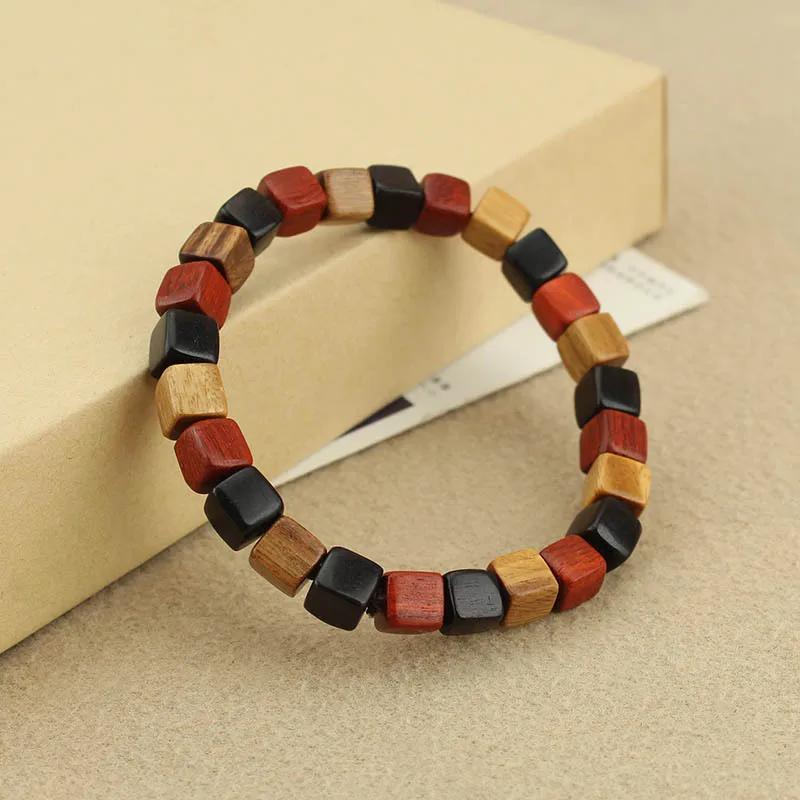 DIY accessories Retro small square sandalwood bracelet, simple square splicing single circle bracelet, literary and ethnic style