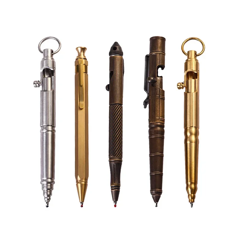 

1PC Portable EDC Tungsten Steel Head Brass Pen Creative Retro Pure Copper Bolt Type Bamboo Type Self-defense Tactical Pen