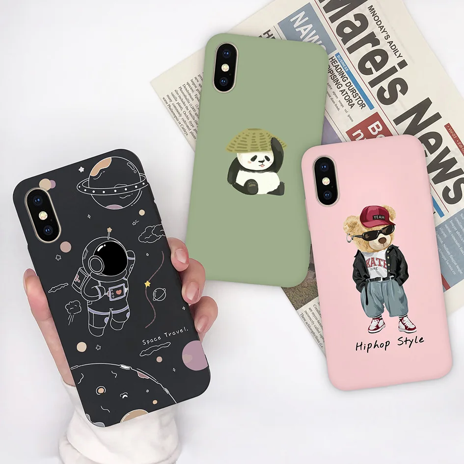 

Для iPhone X XR XS Max чехол модный милый медведь мультфильм кактус медведь кошка матовый силиконовый чехол задняя крышка для iPhoneX R Xr Xs Fundas
