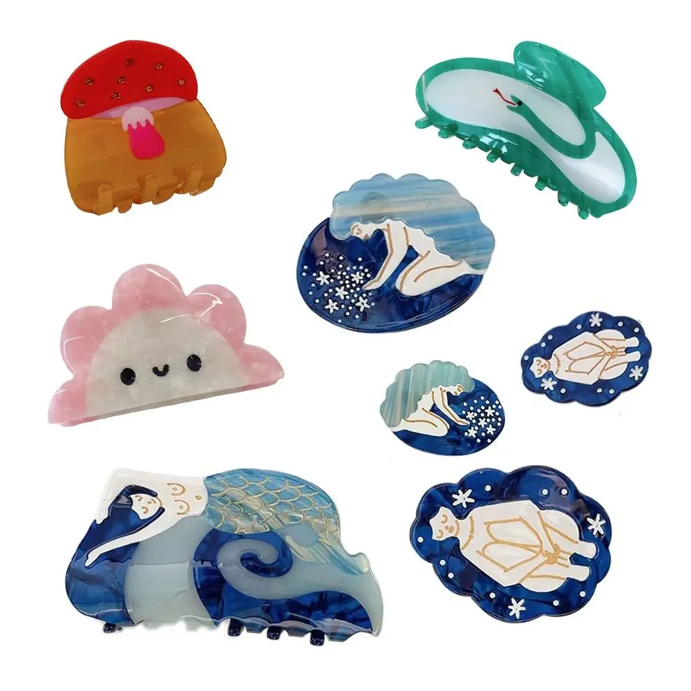 

Cloud Side Clip Flower Mermaid Crystal Duckbill Clip Ins Hair Clip Women Barrettes Acetate Hair Claw Mushroom Zircon Hairpins