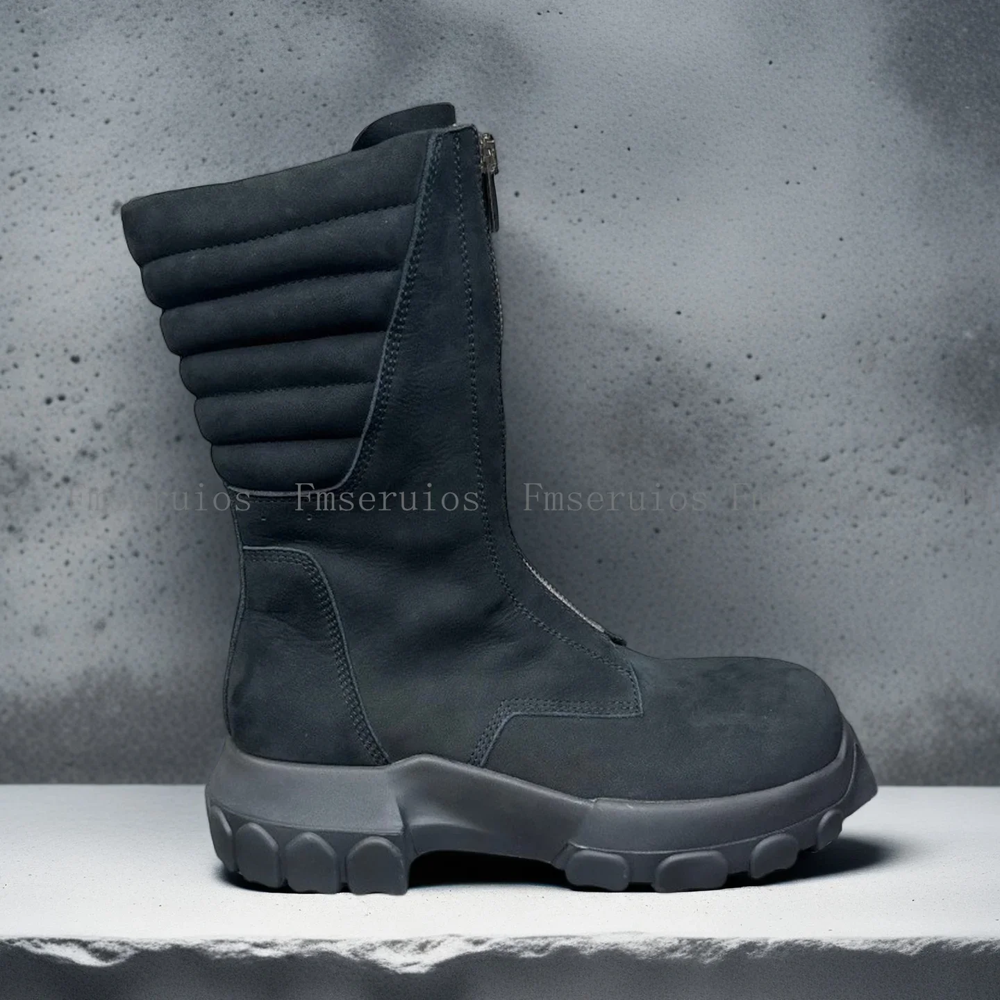 

Fashion Short Boots Men Design Mid Calf Boots Round Toe Zipper Genuine Leather Shoes Thick Sole Motorcycle Boots