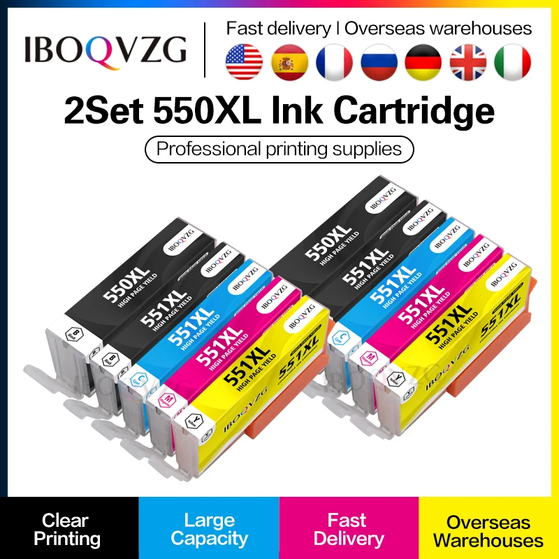 IBOQVZG For Canon PGI550 PGI-550xl CLI-551 Compatible Ink Cartridge For Canon PIXMA MG5450/MG5550/MG6350/MG6450/MG7150/Ip7250