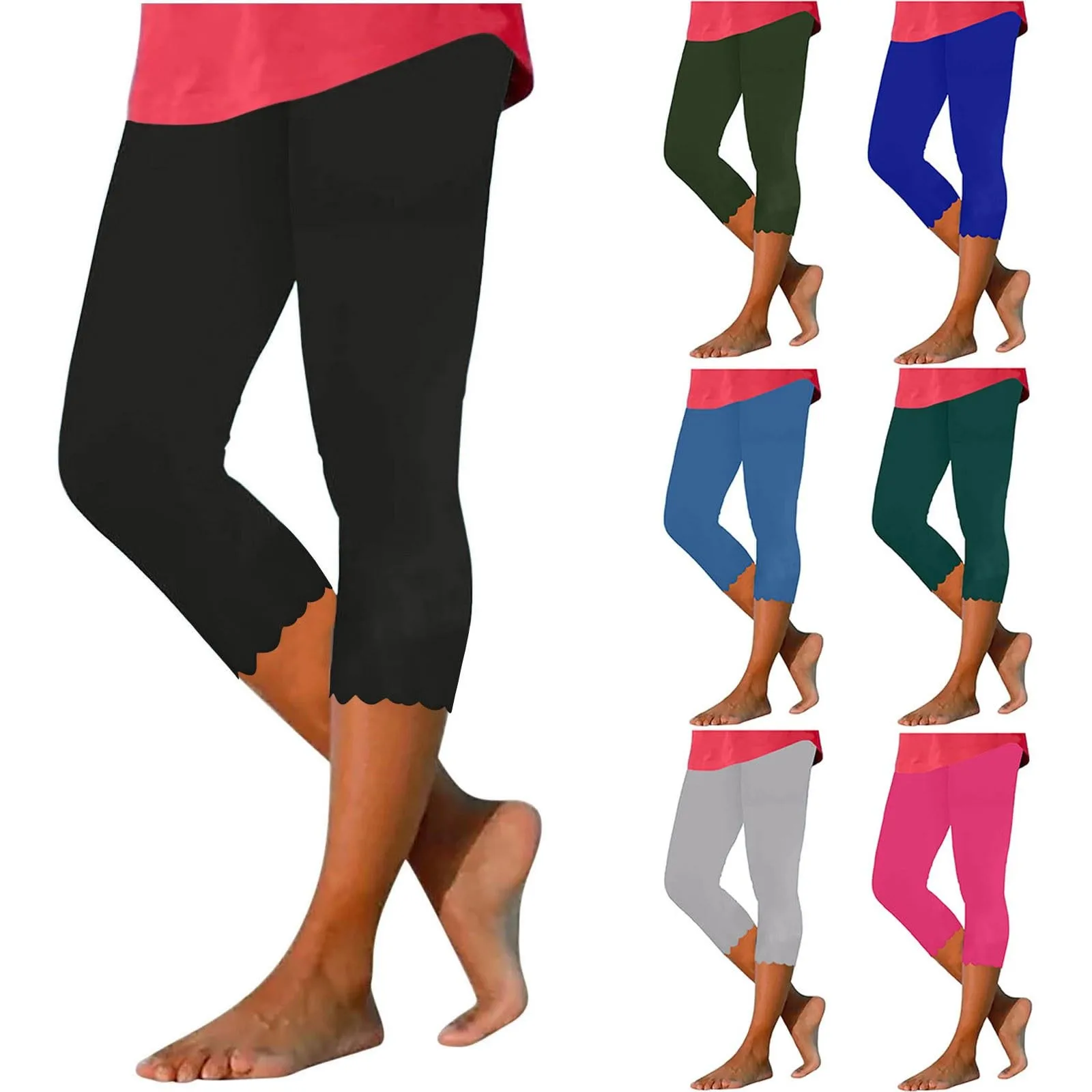 Summer Capri Pants For Womens Fashion Slim Fit Leggings Solid Color High Waisted Tight Pants For Running Yoga Gym Workout