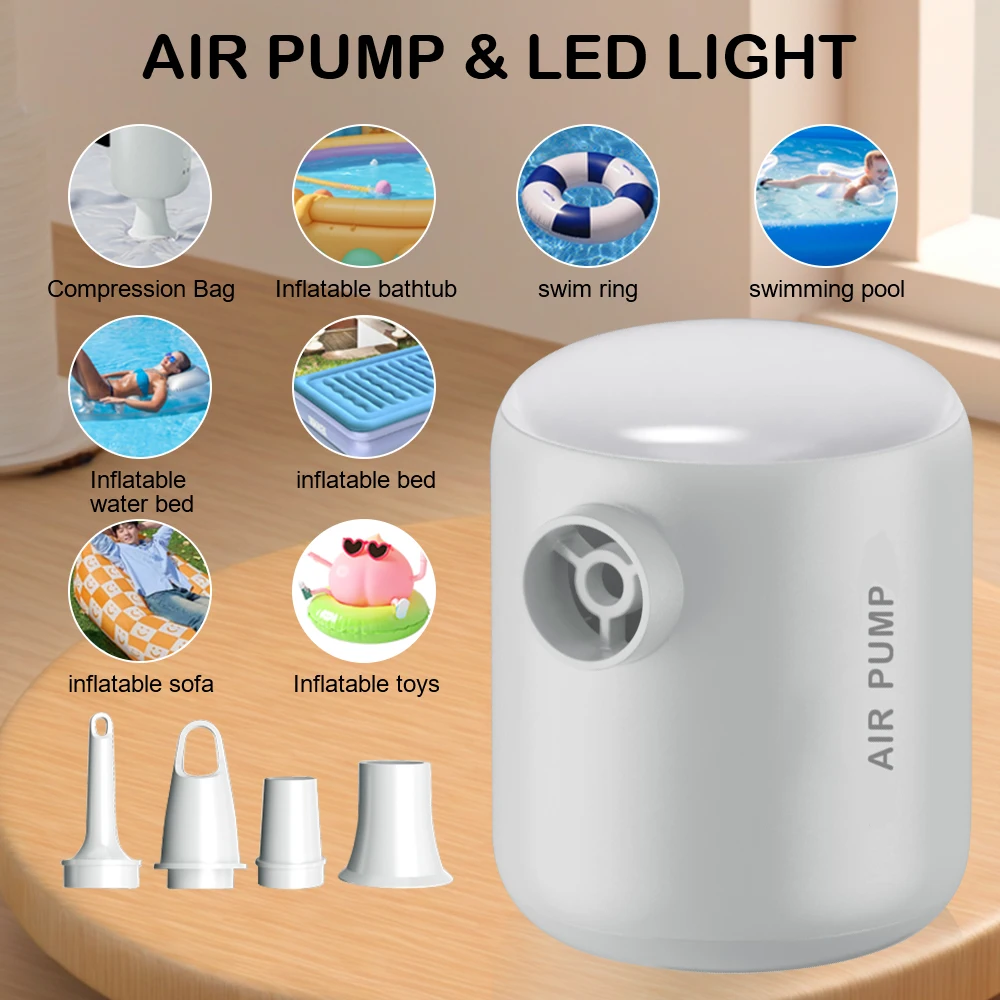 

4-выпускные сопла Беспроводной портативный воздушный насос для быстрой накачивания и сдувания ​ 4 кПа для кемпинга на открытом воздухе со светодиодным фонарем, мини-воздушный компрессор