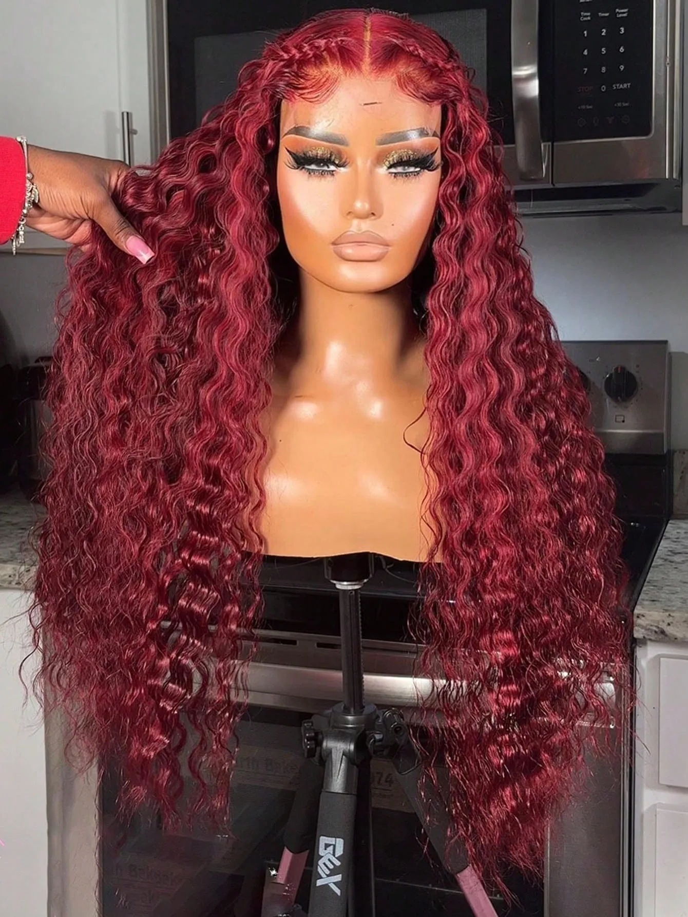 

Burgundy Red Deep Wave Lace Frontal Wigs for Women 13X4 Curly Lace Front Wig Synthetic Pre Plucked Hairline Daily Wear Cosplay