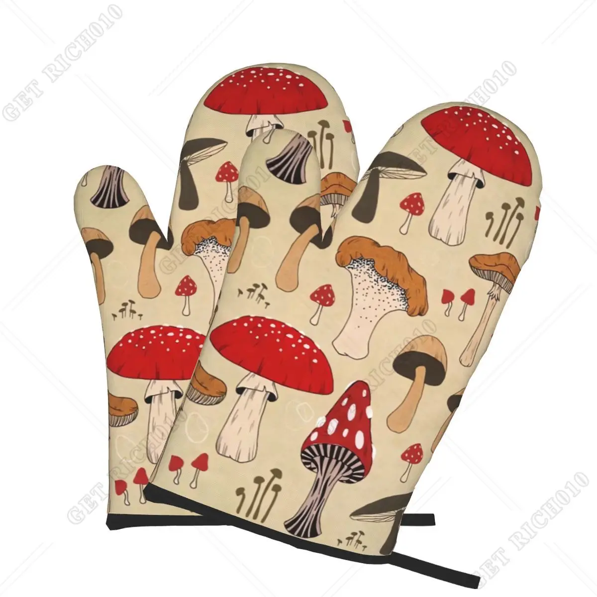 Vintage Hipple Mushroom Oven Gloves One Size Women Men Microwave Oven Mitts 2pcs Heat Resistant Kitchen for Grilling Baking